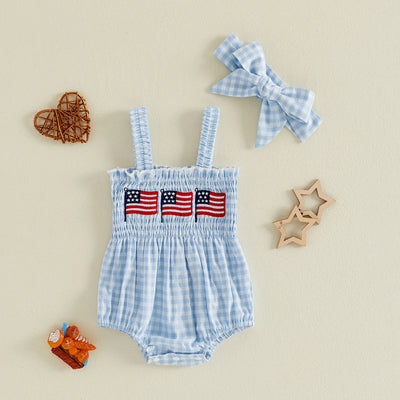 USA FLAGS Checkered Smocked Romper