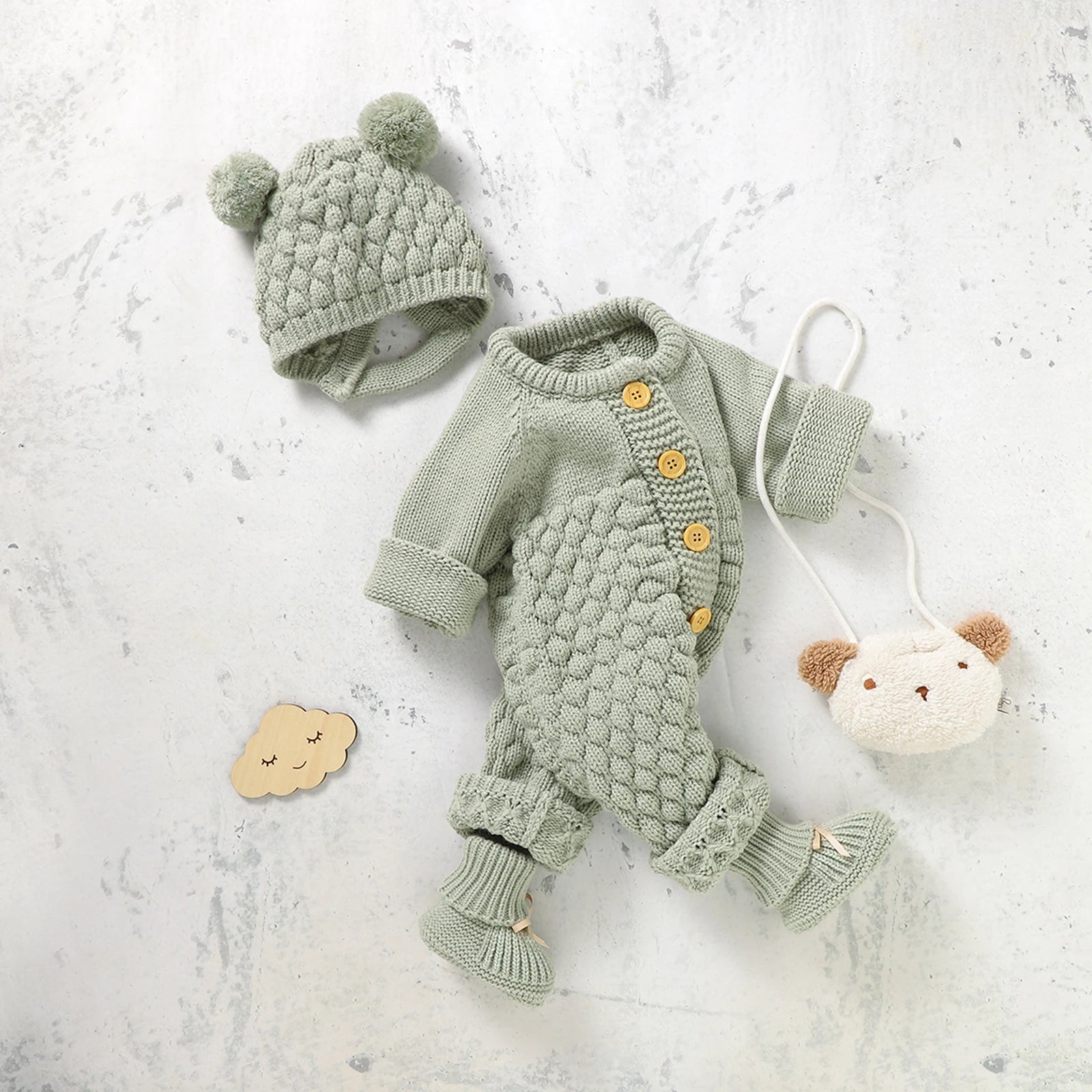 BABY BEAR Knitted Jumpsuit with Beanie