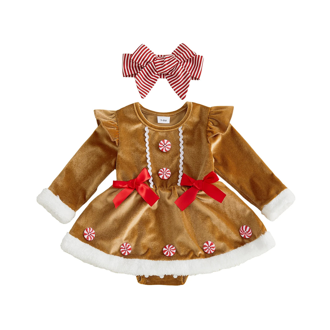 GINGERBREAD GIRL Long-Sleeve Bowtie Romper