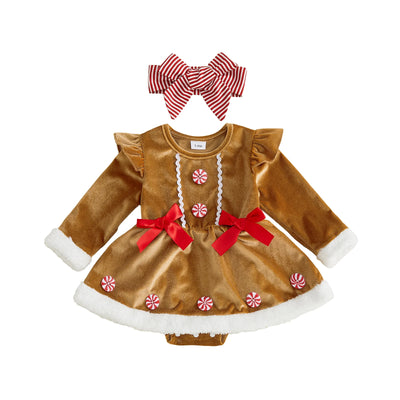 GINGERBREAD GIRL Long-Sleeve Bowtie Romper
