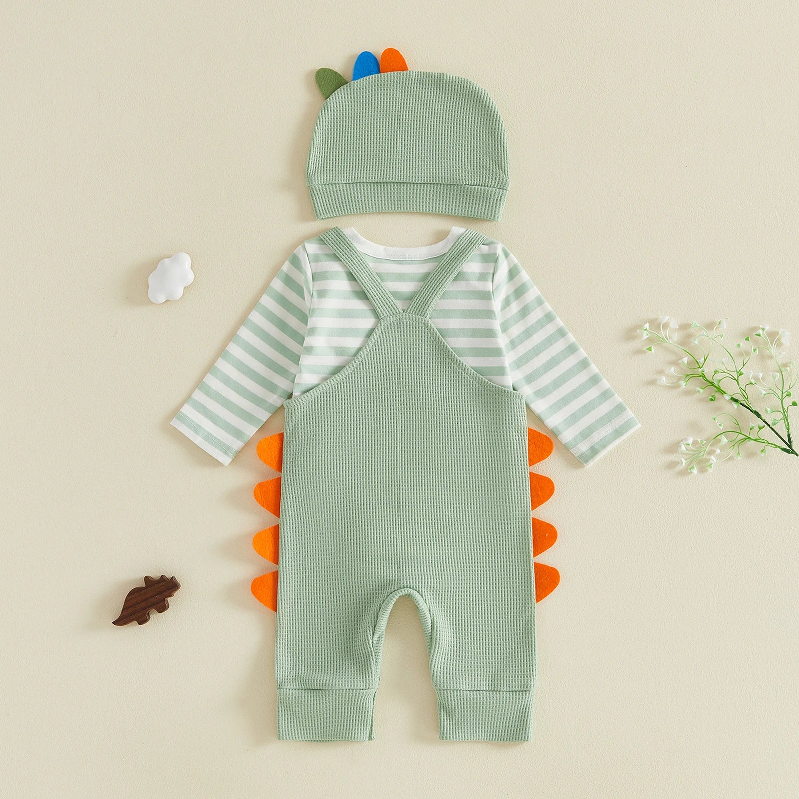 BABY DINO Waffle Knit Overall Outfit
