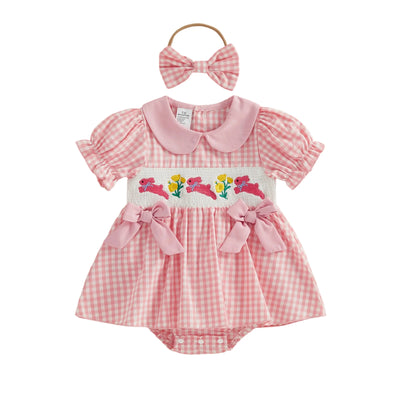 HOPPING BUNNIES Checkered Romper Dress