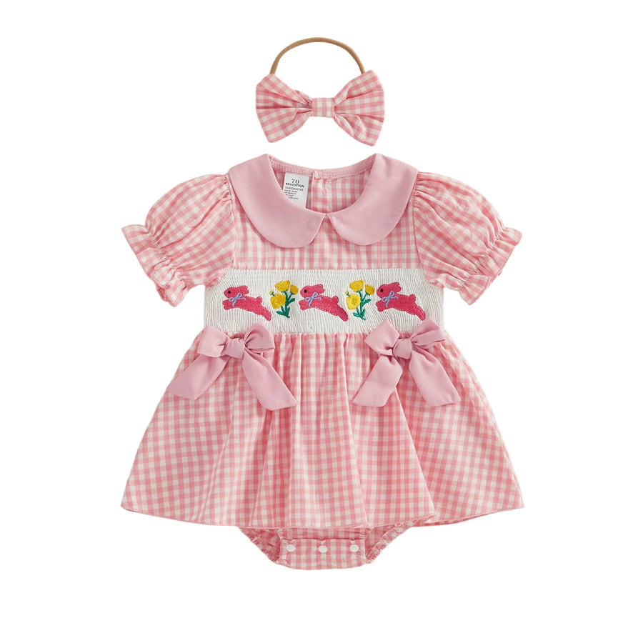 HOPPING BUNNIES Checkered Romper Dress