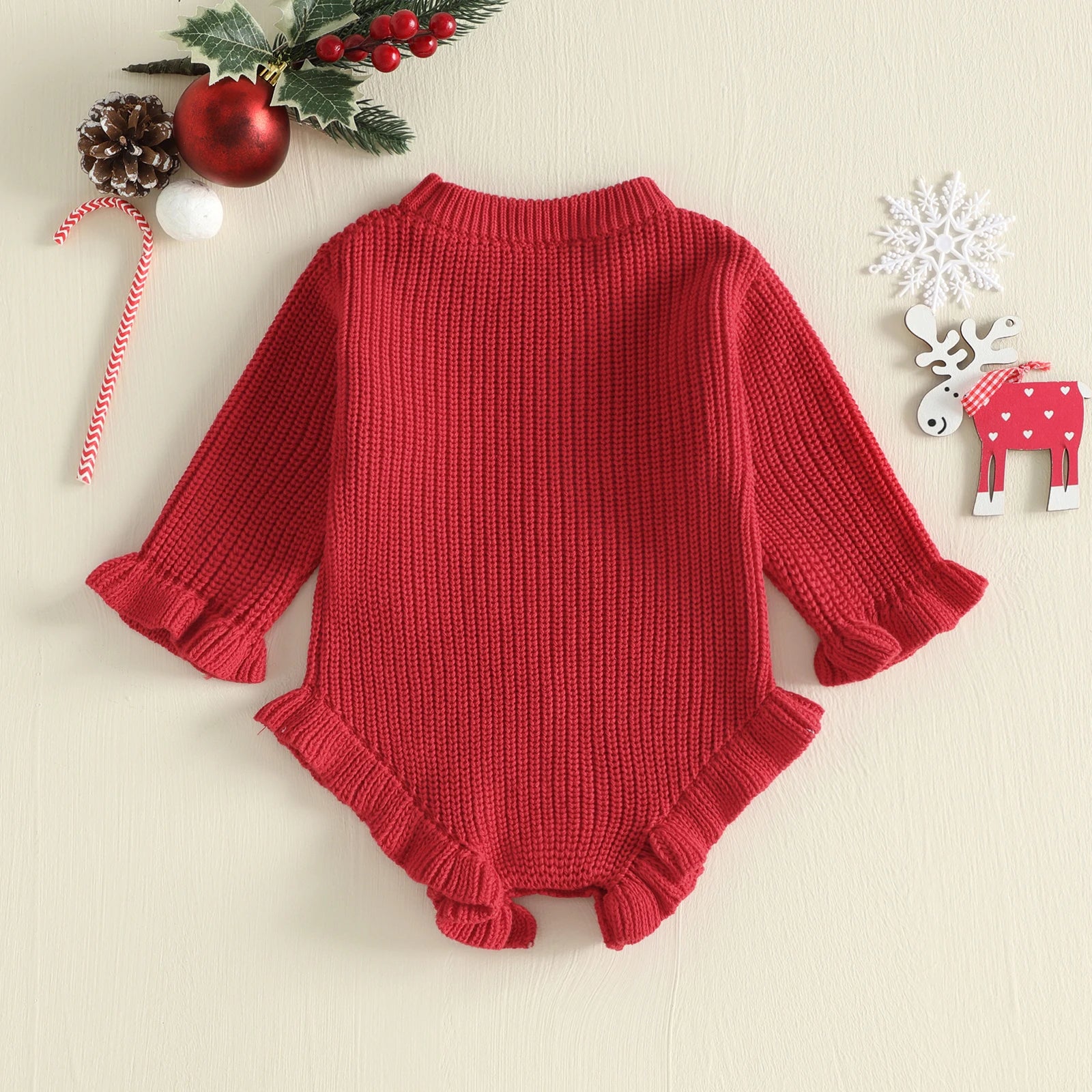 MY FIRST CHRISTMAS Knitted Ruffle Romper