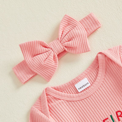MY FIRST CHRISTMAS Pink Ribbed Jumpsuit