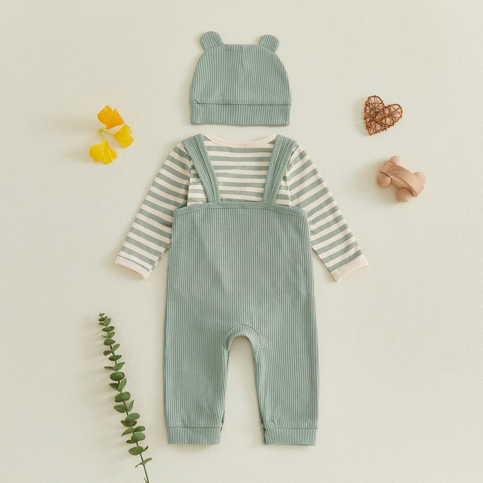 TEDDY Ribbed Overall Outfit with Beanie