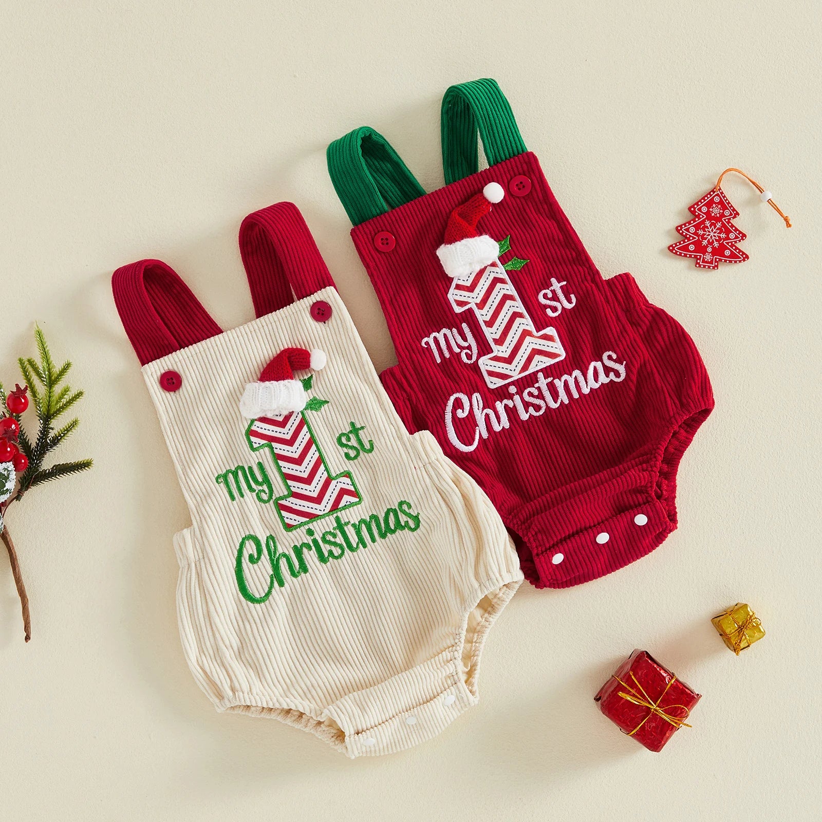 MY 1ST CHRISTMAS Santa Hat Corduroy Romper