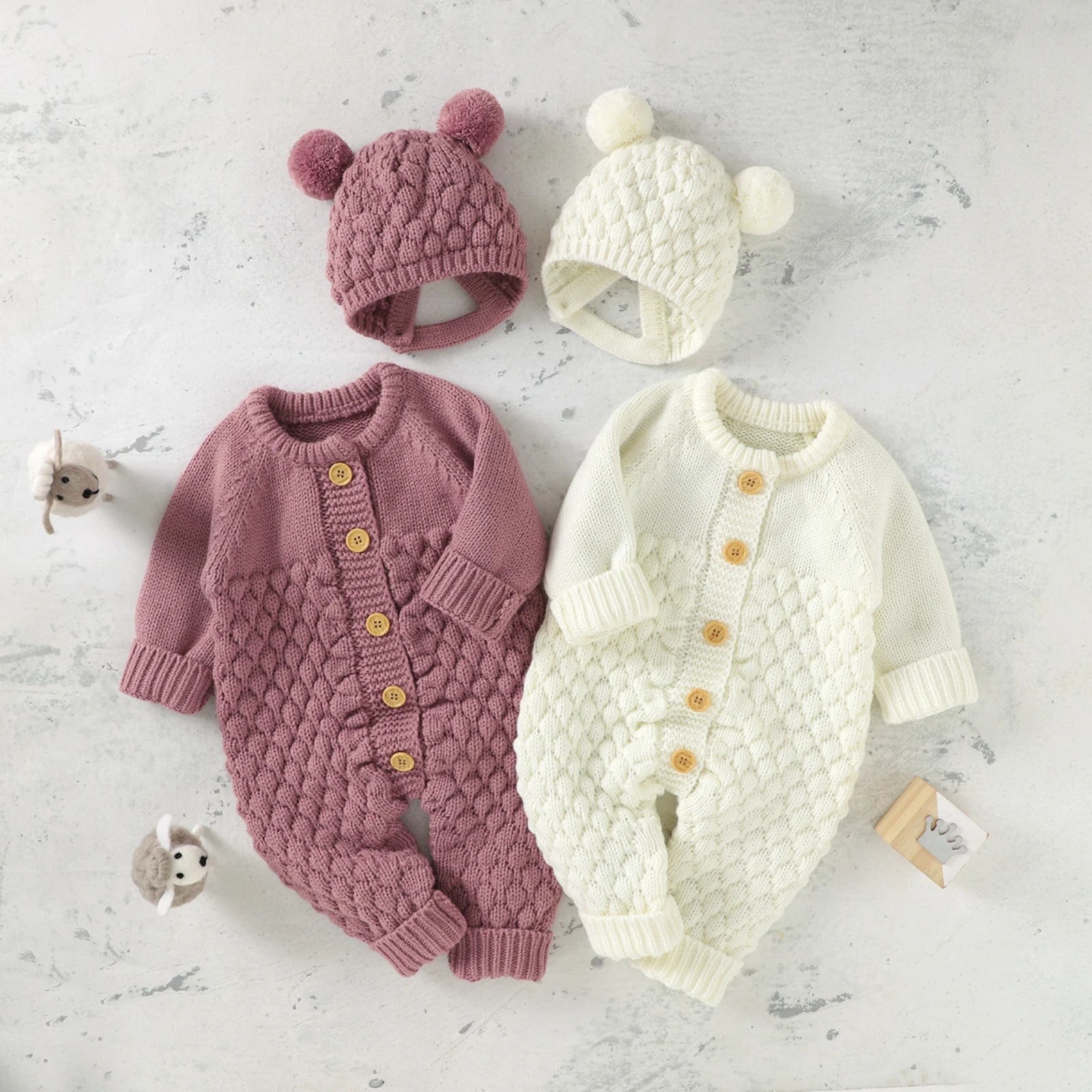 BABY BEAR Knitted Jumpsuit with Beanie