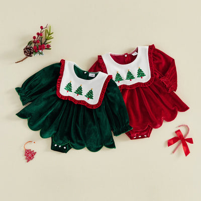 CHRISTMAS TREE Velvet Collar Romper Dress
