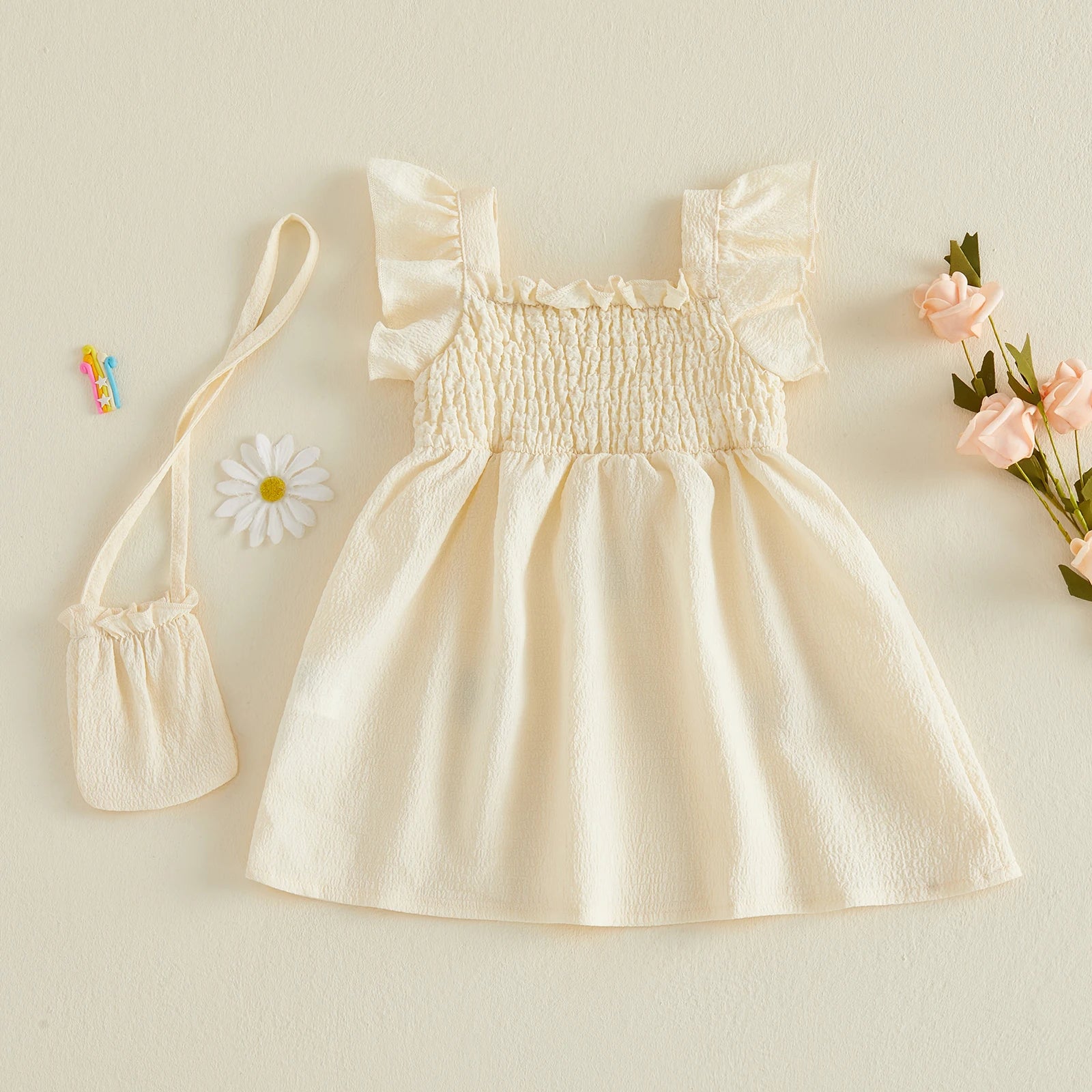 BUTTERFLIES Smocked Dress with Purse