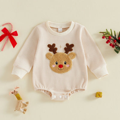 BABY REINDEER Waffle Knit Long-Sleeve Romper