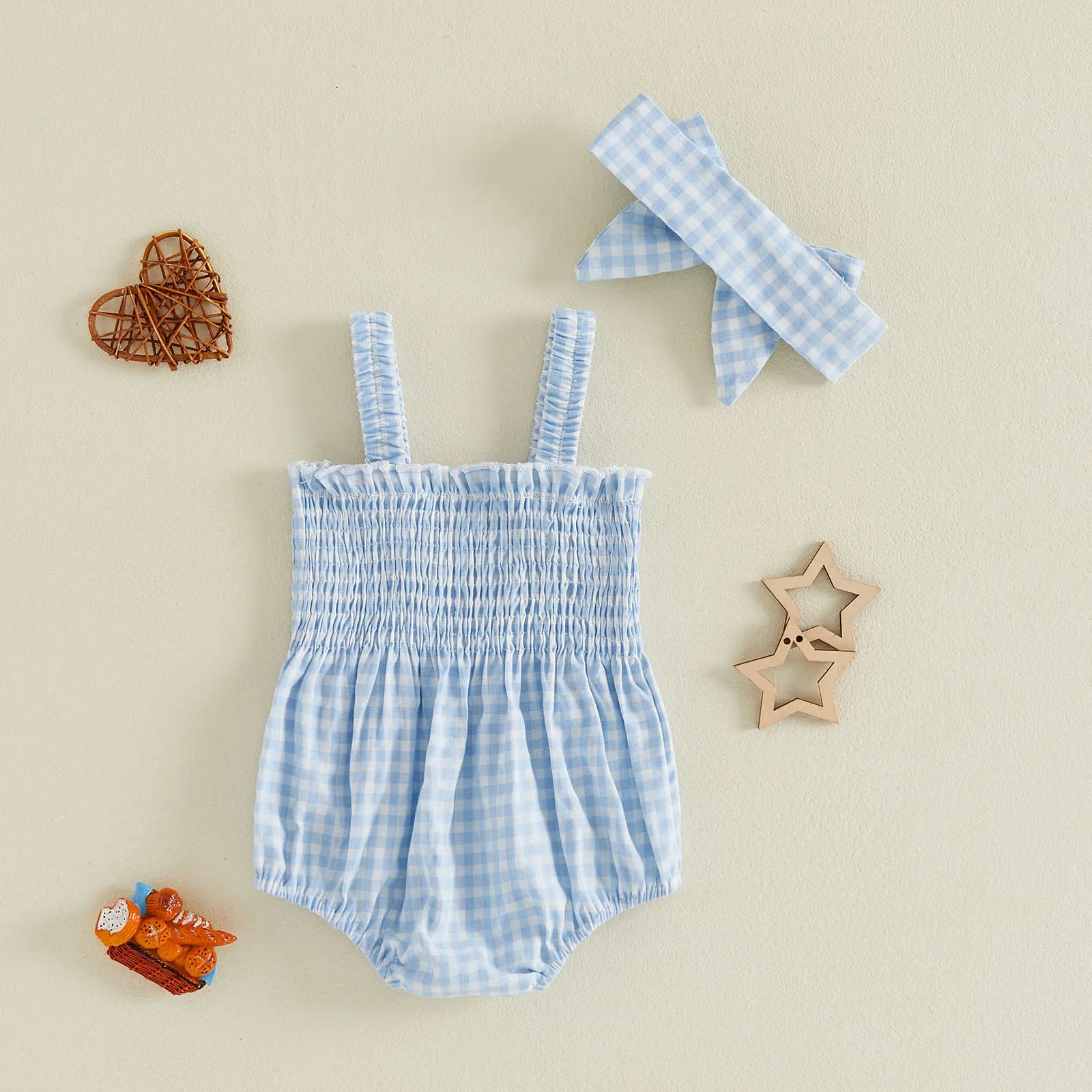 USA FLAGS Checkered Smocked Romper