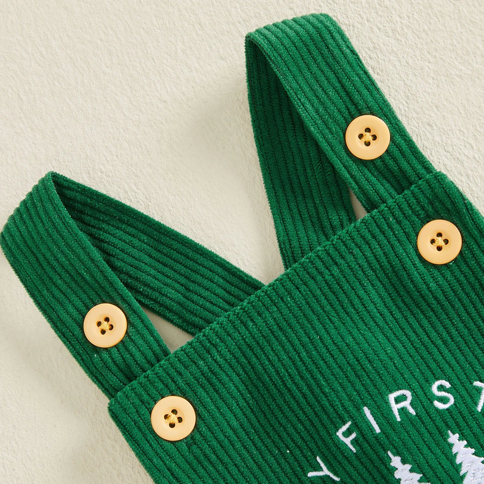 MY FIRST CHRISTMAS Green Corduroy Romper