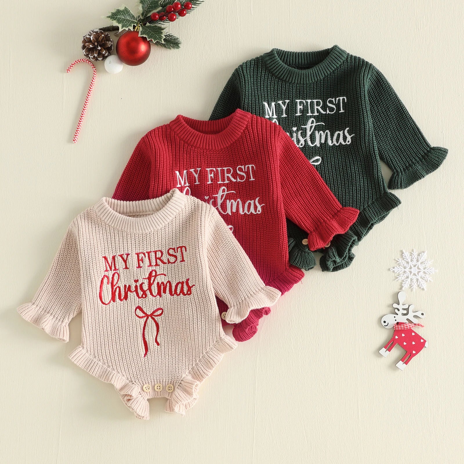 MY FIRST CHRISTMAS Knitted Ruffle Romper