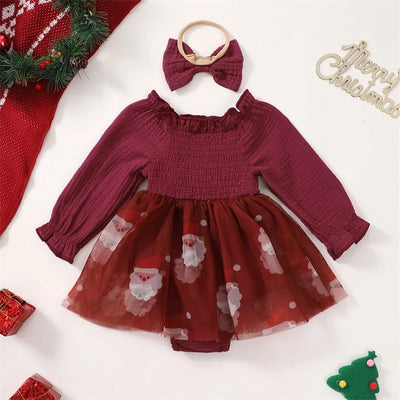 MY FIRST CHRISTMAS Smocked Tulle Romper Dress