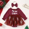 MY FIRST CHRISTMAS Smocked Tulle Romper Dress