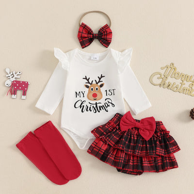 MY 1ST CHRISTMAS Plaid Ruffle Skirt Outfit