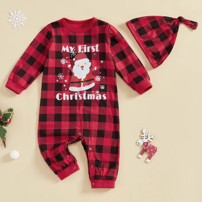 MY FIRST CHRISTMAS Plaid Jumpsuit with Beanie