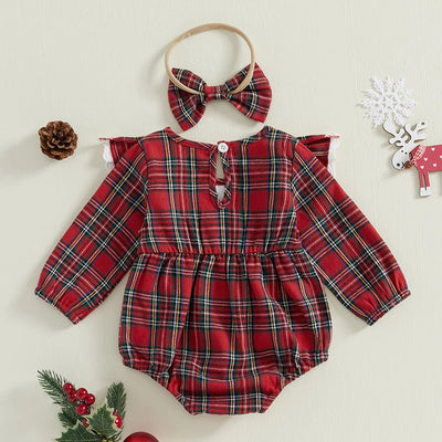 'TIS THE SEASON Crochet Collar Plaid Romper