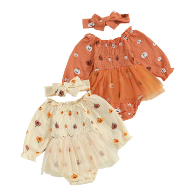 LITTLE PUMPKIN Balloon Sleeve Tutu Romper