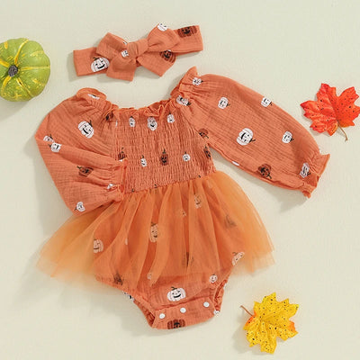 LITTLE PUMPKIN Balloon Sleeve Tutu Romper