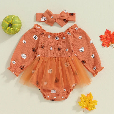 LITTLE PUMPKIN Balloon Sleeve Tutu Romper