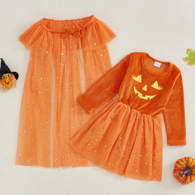 PUMPKIN PRINCESS Sparkle Dress with Tulle Cape