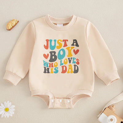 JUST A BOY WHO LOVES HIS MOM/DAD Long-Sleeve Onesie