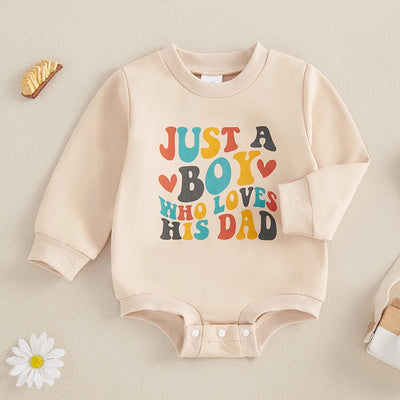 JUST A BOY WHO LOVES HIS MOM/DAD Long-Sleeve Onesie