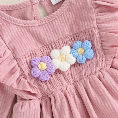 FLOWERS Ribbed Ruffle Romper Dress with Headband