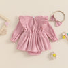 FLOWERS Ribbed Ruffle Romper Dress with Headband