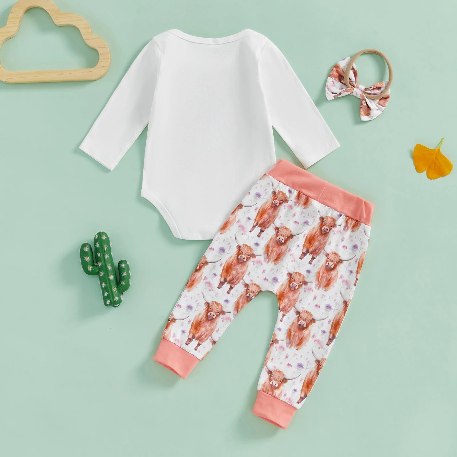 NEW TO THE HERD Highland Cow Coral Outfit