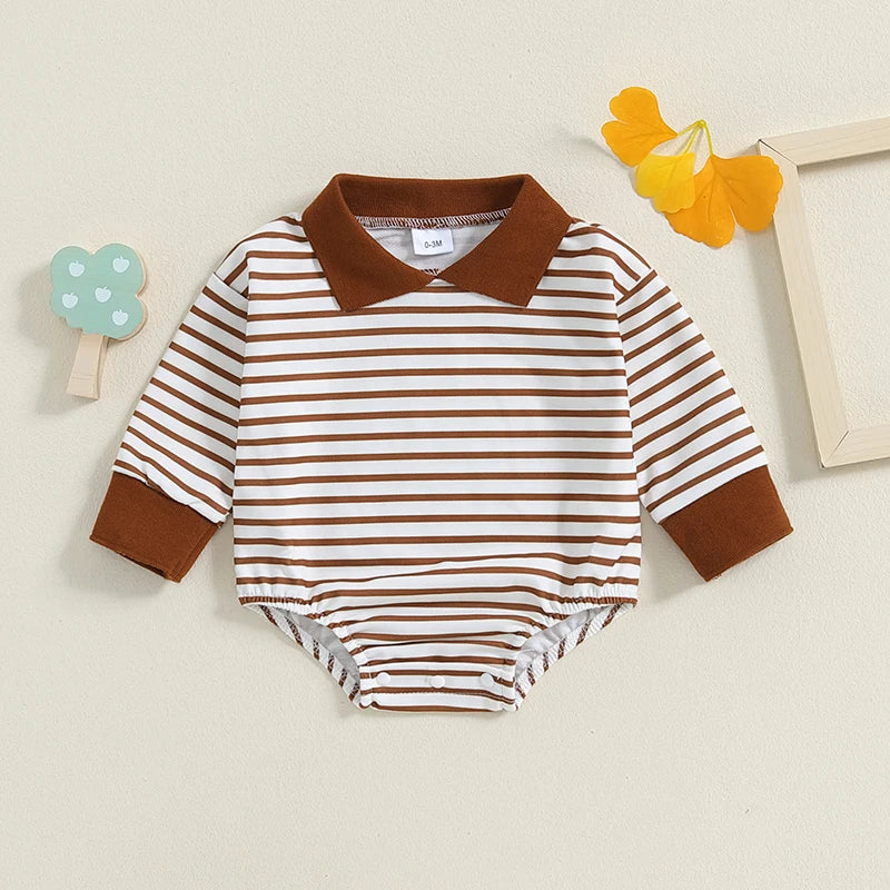 STRIPES Collared Long-Sleeve Onesie
