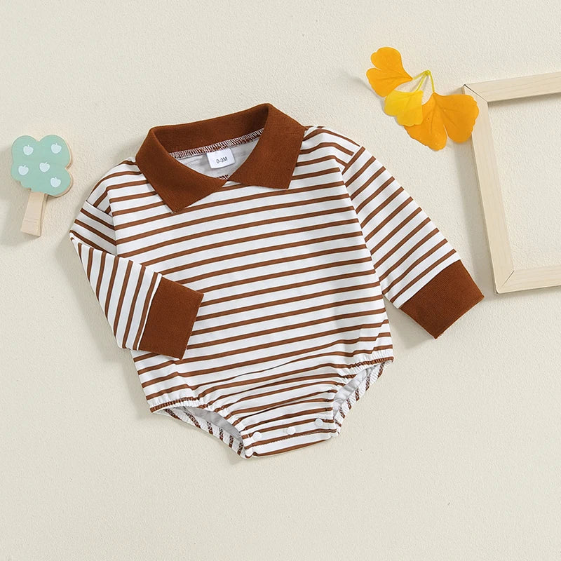 STRIPES Collared Long-Sleeve Onesie