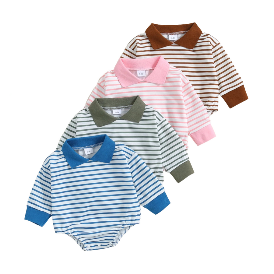 STRIPES Collared Long-Sleeve Onesie