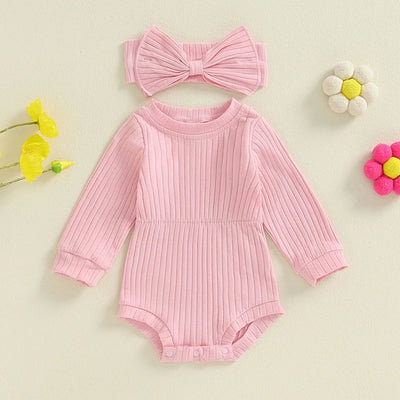 SADIE Long-Sleeve Ribbed Onesie with Headband