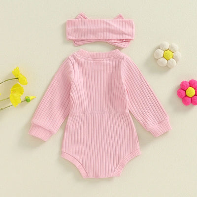 SADIE Long-Sleeve Ribbed Onesie with Headband