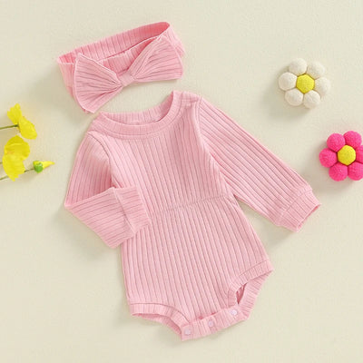 SADIE Long-Sleeve Ribbed Onesie with Headband