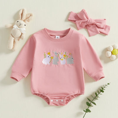 BUNNY FLOWER FIELD Long-Sleeve Romper