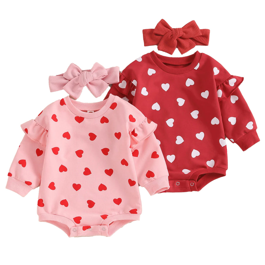 LITTLE HEARTS Ruffle Long-Sleeve Onesie