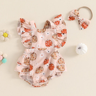 FLORAL PUMPKINS Ruffle Romper with Headband