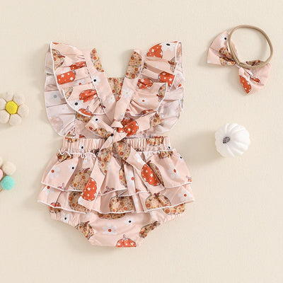 FLORAL PUMPKINS Ruffle Romper with Headband