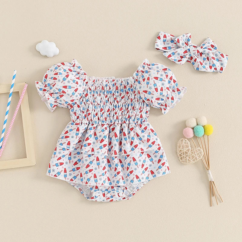 USA Ice Cream Smocked Romper Dress