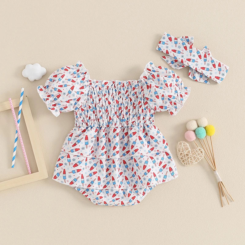 USA Ice Cream Smocked Romper Dress