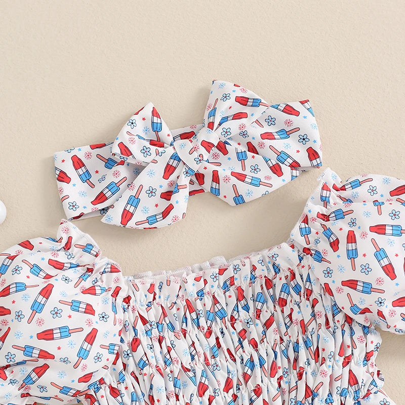 USA Ice Cream Smocked Romper Dress