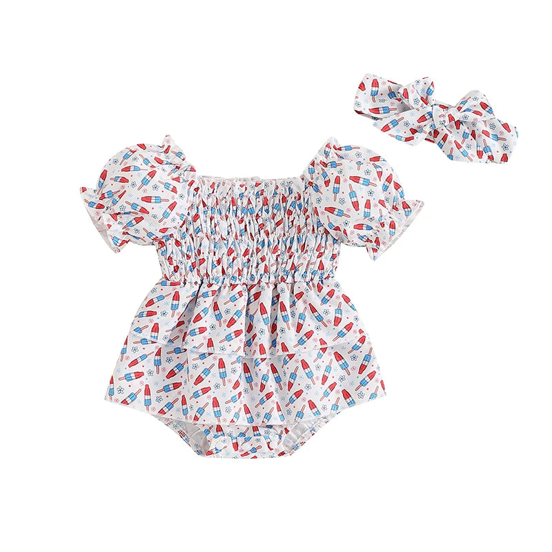 USA Ice Cream Smocked Romper Dress