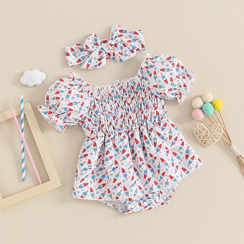 USA Ice Cream Smocked Romper Dress