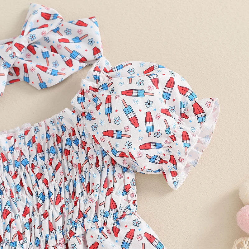 USA Ice Cream Smocked Romper Dress