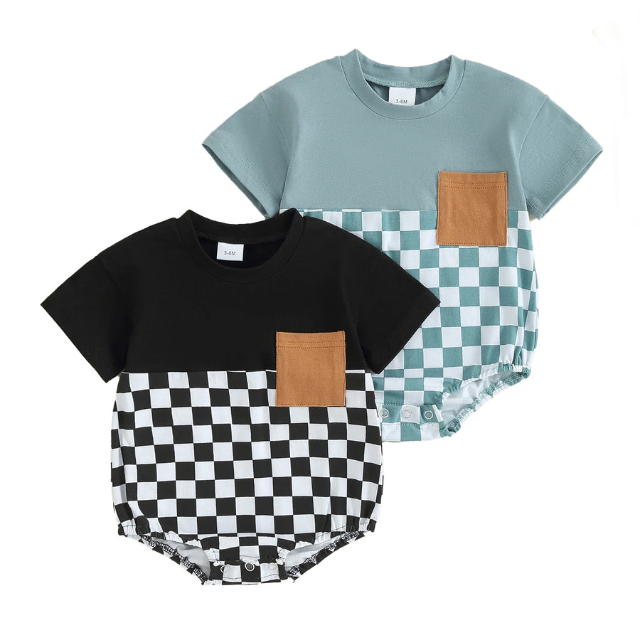 OLIVER Checkered Short-Sleeve Onesie