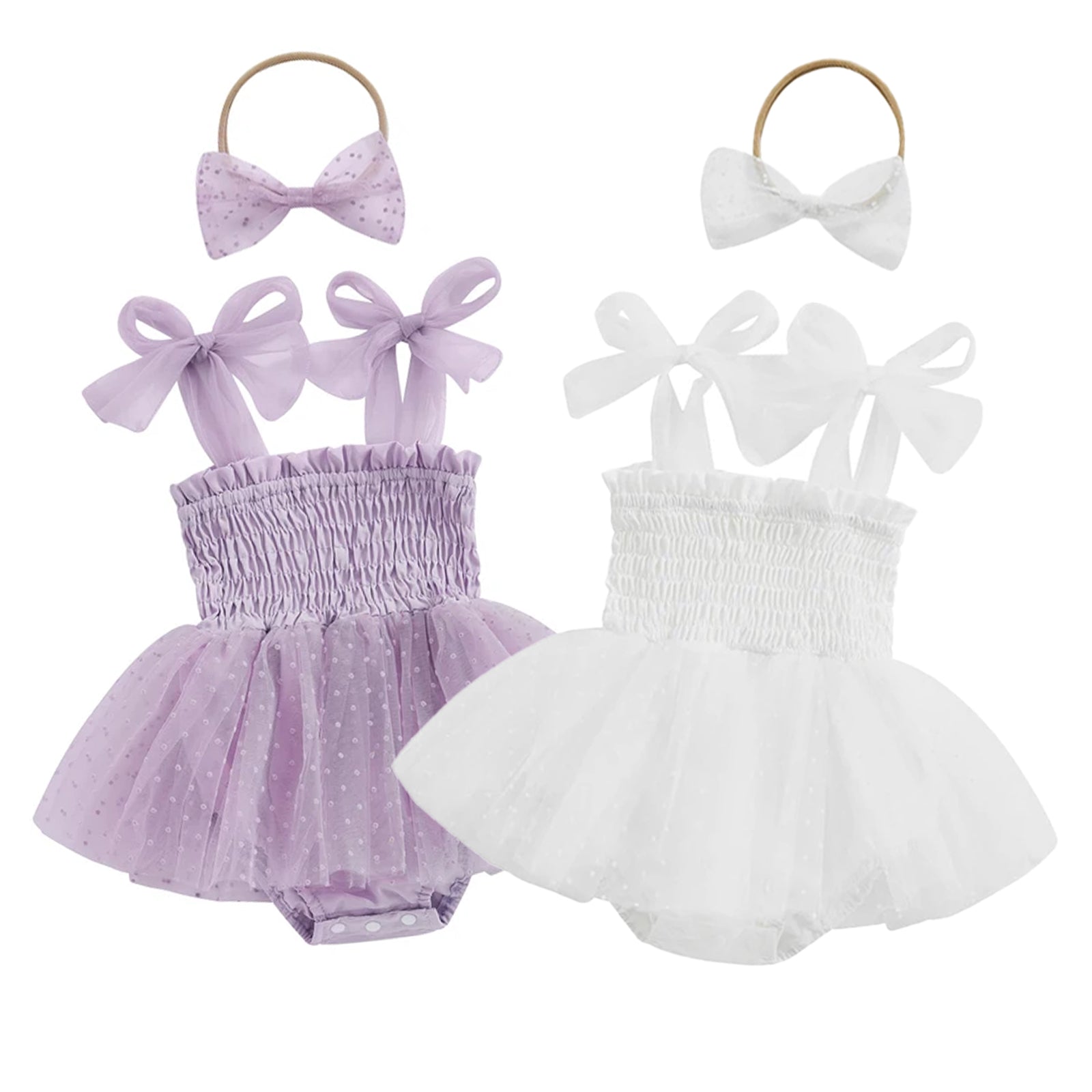 SHAYA Smocked Polka Dot Tulle Romper